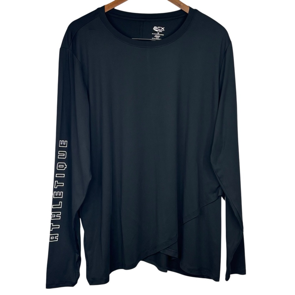 ACX Black Long ‘Athletique” Sleeve Lightweight Layer Look Front FlowyTop 1X